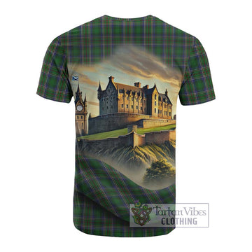 Cockburn Tartan Family Crest Cotton T-shirt with Scottish Ancient Castle Style