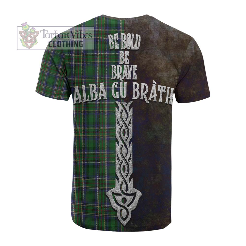 Tartan Vibes Clothing Cockburn Tartan Family Crest Cotton T-shirt Alba Gu Brath Be Brave Lion Ancient Style
