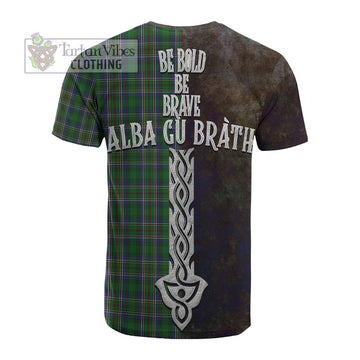 Cockburn Tartan Family Crest Cotton T-shirt Alba Gu Brath Be Brave Lion Ancient Style
