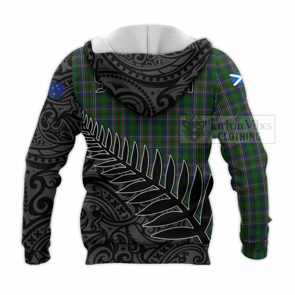 Tartan Vibes Clothing Cockburn Crest Tartan Knitted Hoodie with New Zealand Silver Fern Half Style