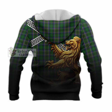 Cockburn Crest Tartan Knitted Hoodie with Golden Lion Emblem Celtic Style