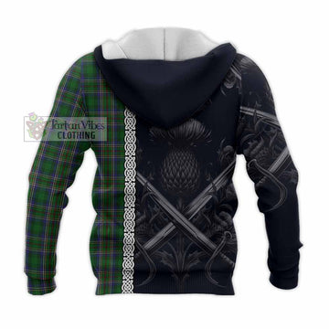 Tartan Vibes Clothing Cockburn Tartan Knitted Hoodie with Family Crest Cross Sword Thistle Celtic Vibes