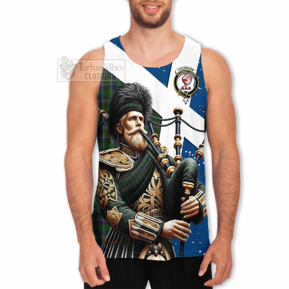 Cockburn Tartan Men's Tank Top with Family Crest Scottish Bagpiper Vibes