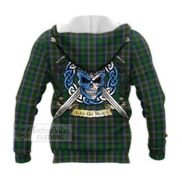 Tartan Vibes Clothing Cockburn Tartan Knitted Hoodie with Family Crest Celtic Skull Style