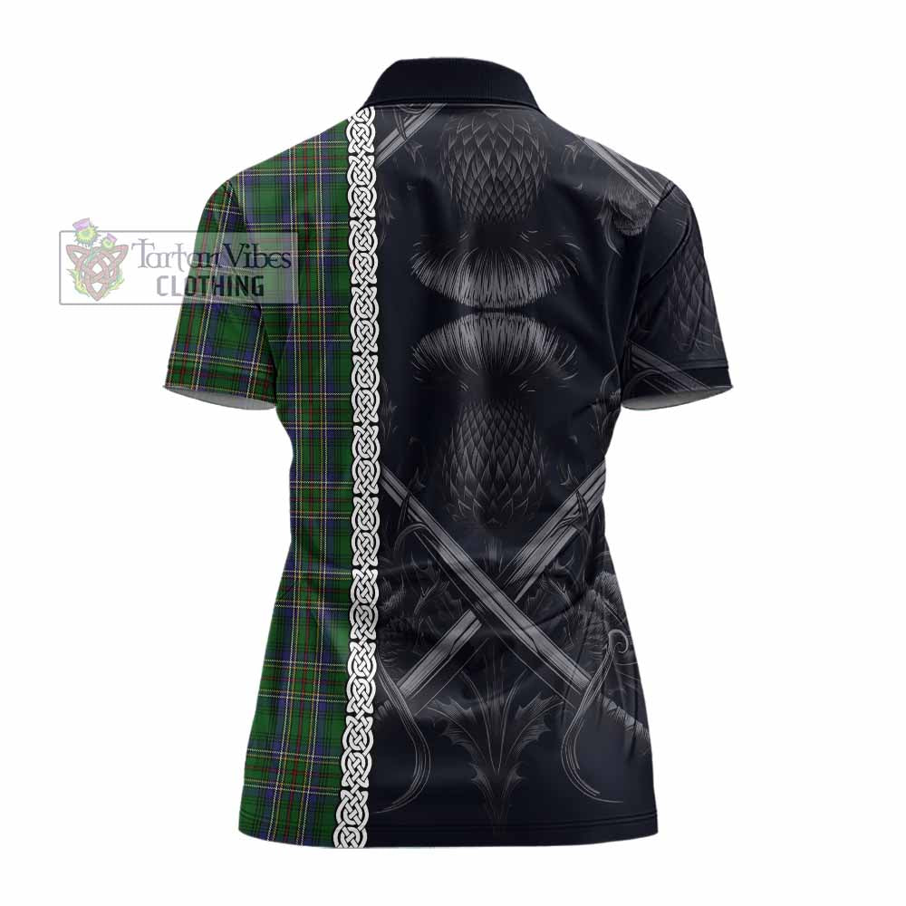 Tartan Vibes Clothing Cockburn Tartan Women's Polo Shirt with Family Crest Cross Sword Thistle Celtic Vibes