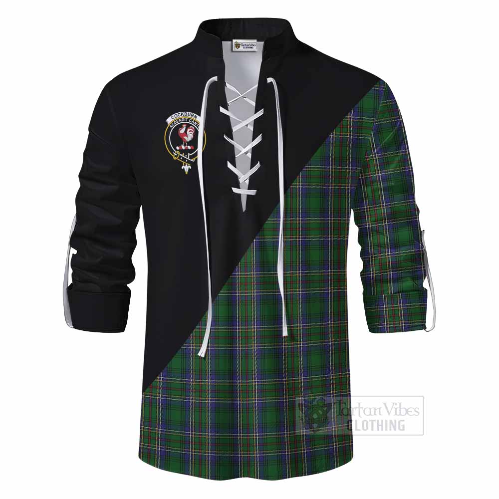 Tartan Vibes Clothing Cockburn Tartan Ghillie Kilt Shirt with Family Crest and Military Logo Style