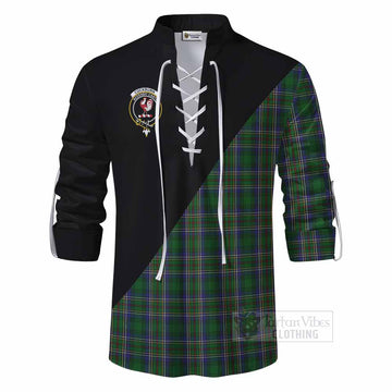 Cockburn Tartan Ghillie Kilt Shirt with Family Crest and Military Logo Style