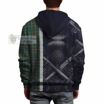 Tartan Vibes Clothing Cockburn Tartan Hoodie with Family Crest Cross Sword Thistle Celtic Vibes