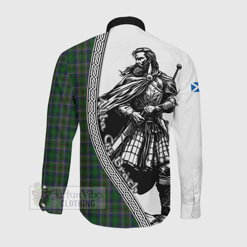 Tartan Vibes Clothing Cockburn Tartan Clan Crest Long Sleeve Button Shirt with Highlander Warrior Celtic Style