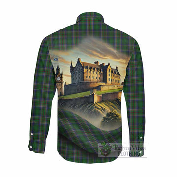 Tartan Vibes Clothing Cockburn Tartan Family Crest Long Sleeve Button Shirt with Scottish Ancient Castle Style