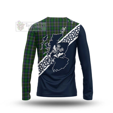 Tartan Vibes Clothing Cockburn Tartan Long Sleeve T-Shirt Featuring Thistle and Scotland Map