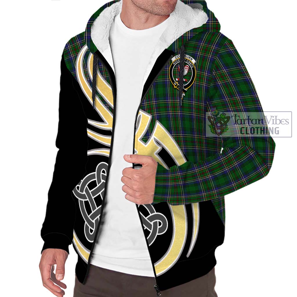 Cockburn Tartan Sherpa Hoodie with Family Crest and Celtic Symbol Style - Tartan Vibes Clothing