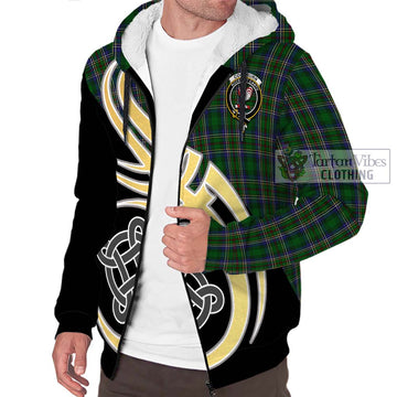 Cockburn Tartan Sherpa Hoodie with Family Crest and Celtic Symbol Style - Tartan Vibes Clothing
