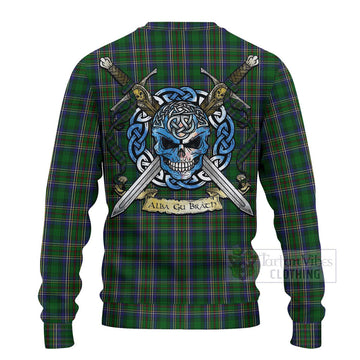 Tartan Vibes Clothing Cockburn Tartan Knitted Sweater with Family Crest Celtic Skull Style