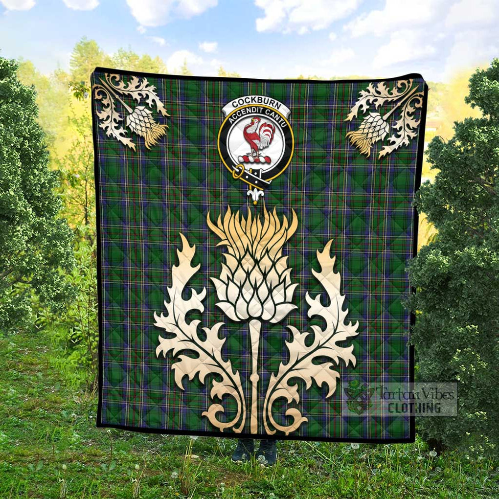 Tartan Vibes Clothing Cockburn Tartan Quilt with Family Crest and Golden Thistle Style