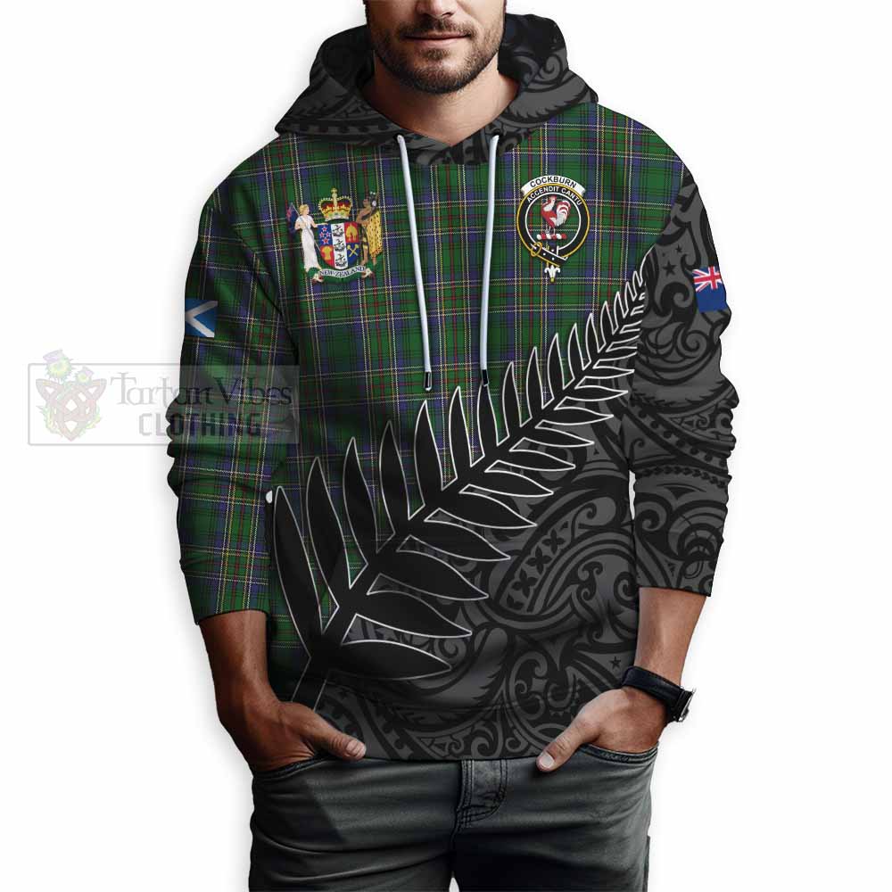 Tartan Vibes Clothing Cockburn Crest Tartan Hoodie with New Zealand Silver Fern Half Style