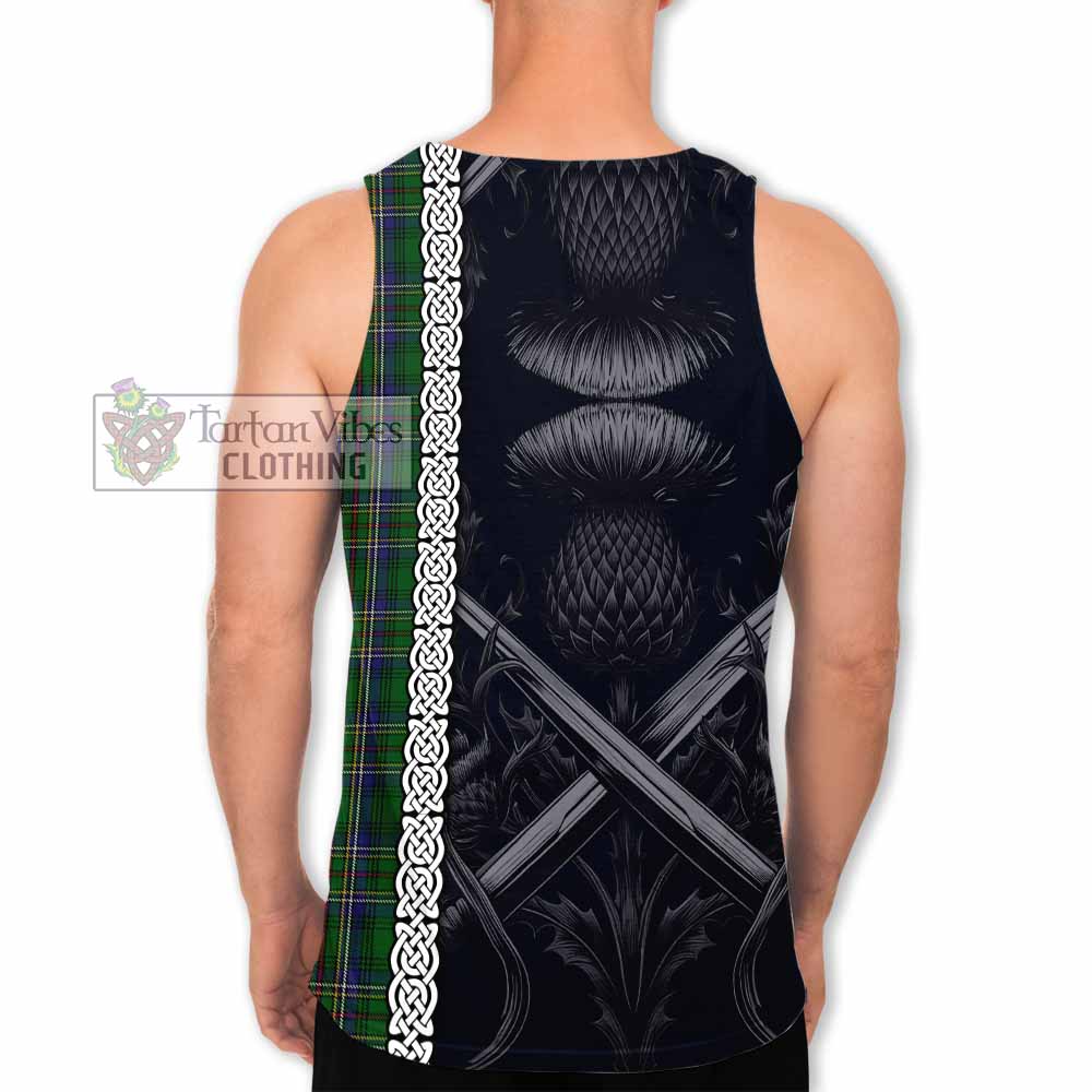 Tartan Vibes Clothing Cockburn Tartan Men's Tank Top with Family Crest Cross Sword Thistle Celtic Vibes