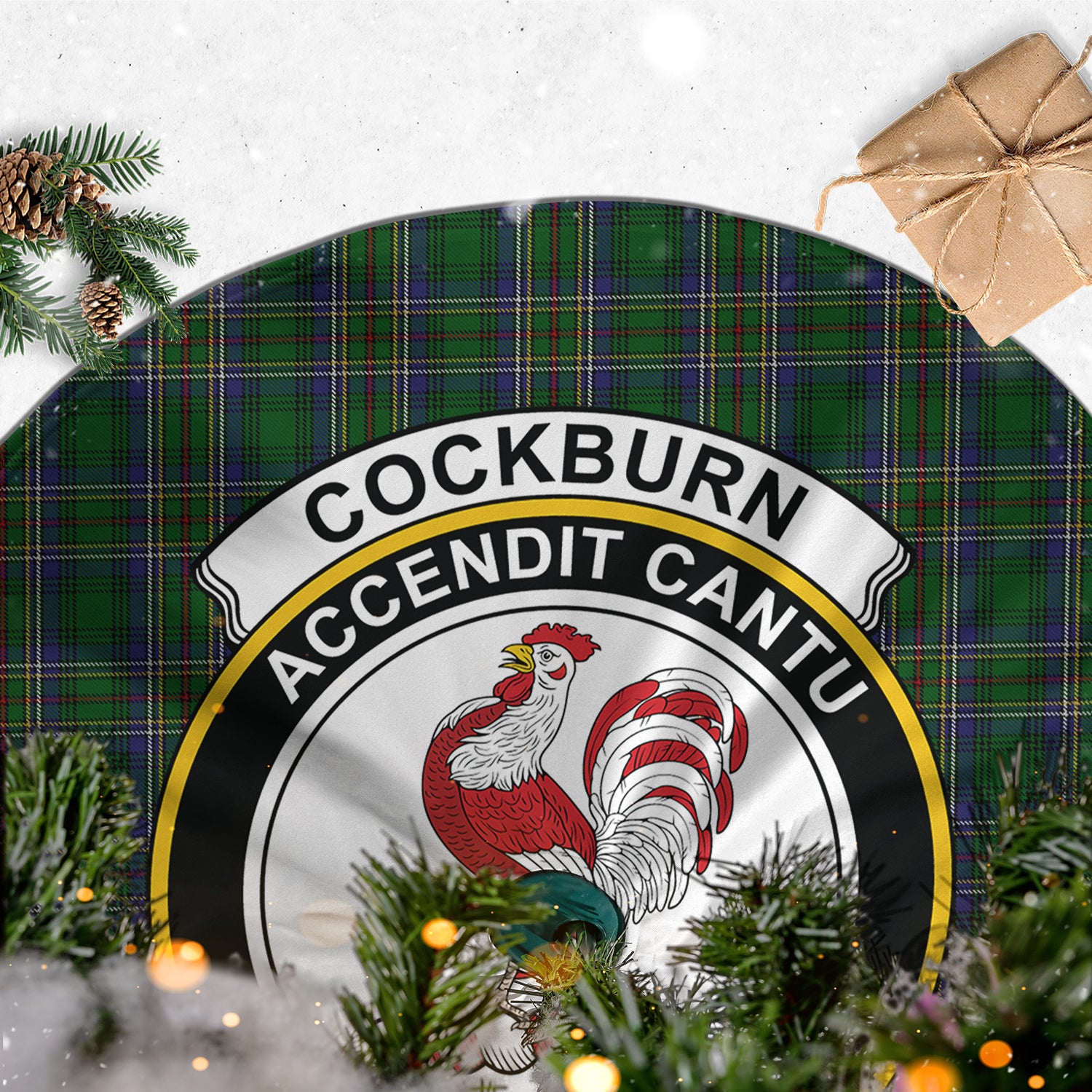 Cockburn Tartan Christmas Tree Skirt with Family Crest - Tartanvibesclothing