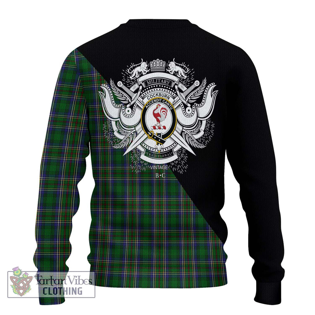 Cockburn Tartan Knitted Sweater with Family Crest and Military Logo Style - Tartanvibesclothing Shop