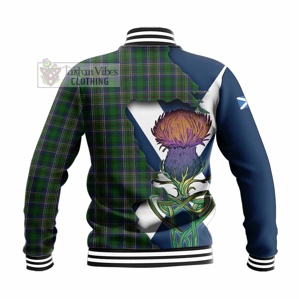 Tartan Vibes Clothing Cockburn Tartan Family Crest Baseball Jacket Scottish Thistle Celtic Inspired