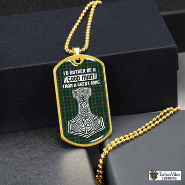 Cockburn Tartan Dog Tag Necklace Viking Mjolnir Style