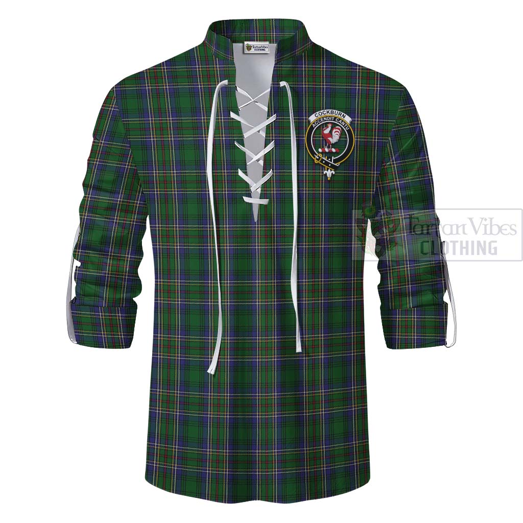 Tartan Vibes Clothing Cockburn Tartan Ghillie Kilt Shirt with Family Crest and Bearded Skull Holding Bottles of Whiskey