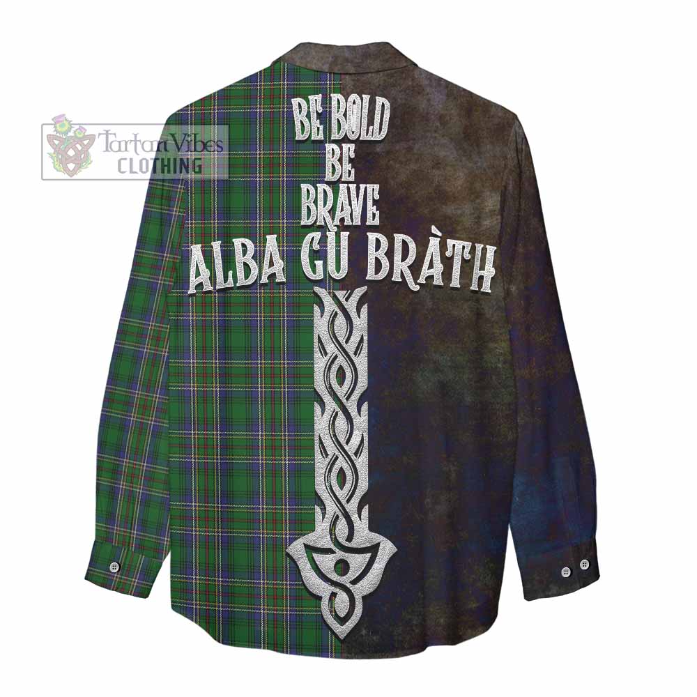 Tartan Vibes Clothing Cockburn Tartan Family Crest Women's Casual Shirt Alba Gu Brath Be Brave Lion Ancient Style