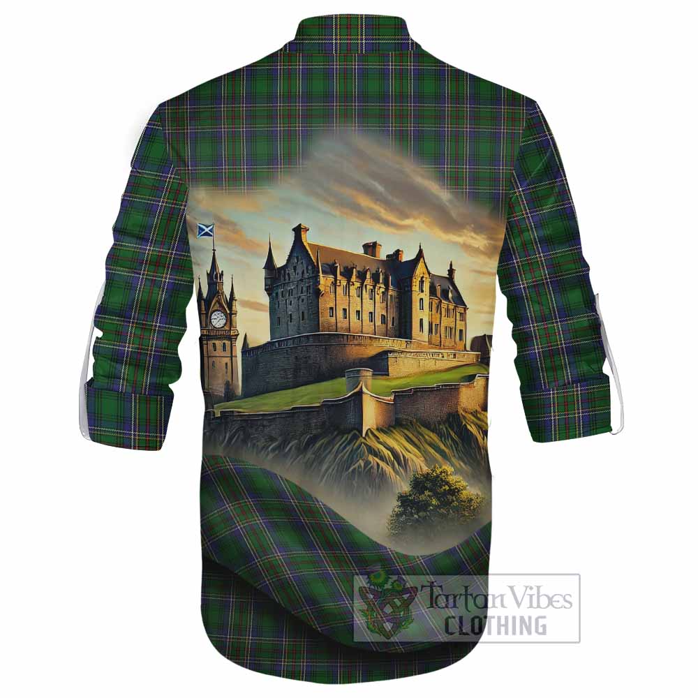 Tartan Vibes Clothing Cockburn Tartan Family Crest Ghillie Kilt Shirt with Scottish Ancient Castle Style