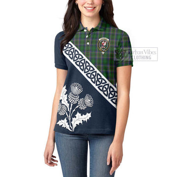 Tartan Vibes Clothing Cockburn Tartan Women's Polo Shirt Featuring Thistle and Scotland Map