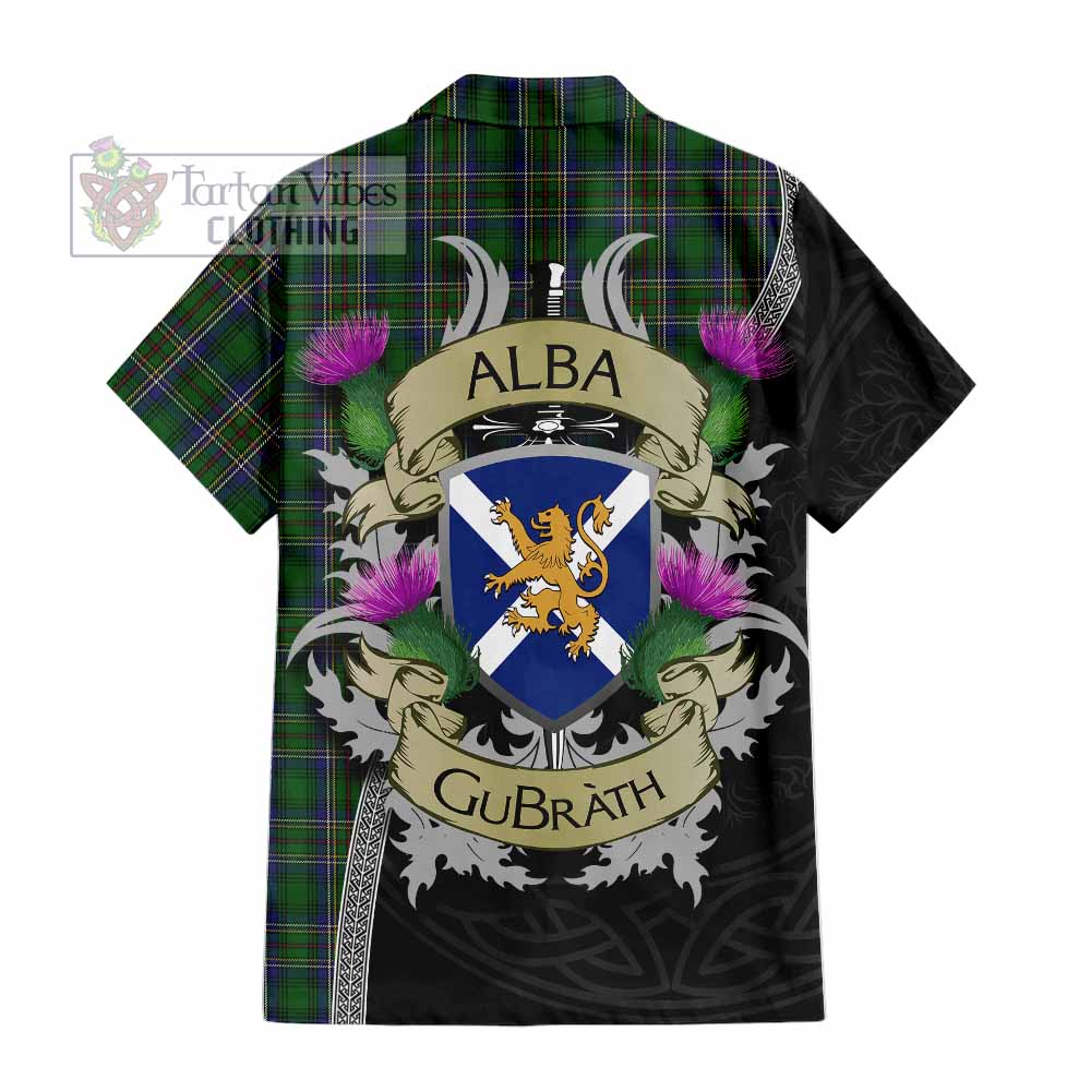 Tartan Vibes Clothing Cockburn Tartan Family Crest Short Sleeve Button Shirt Lion Rampant Royal Thistle Shield Celtic Inspired