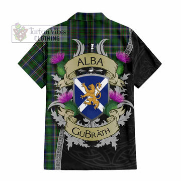 Tartan Vibes Clothing Cockburn Tartan Family Crest Short Sleeve Button Shirt Lion Rampant Royal Thistle Shield Celtic Inspired