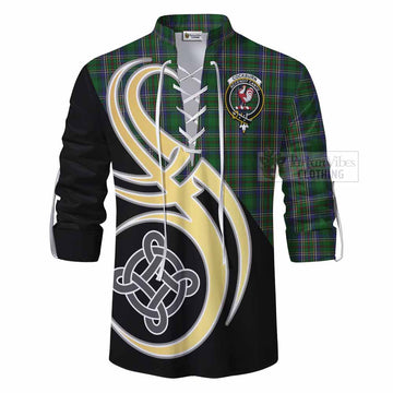 Cockburn Tartan Ghillie Kilt Shirt with Family Crest and Celtic Symbol Style