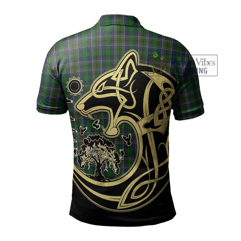 Cockburn Tartan Polo Shirt with Family Crest Celtic Wolf Style - Tartanvibesclothing Shop
