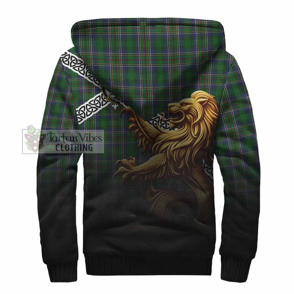 Tartan Vibes Clothing Cockburn Crest Tartan Sherpa Hoodie with Golden Lion Emblem Celtic Style
