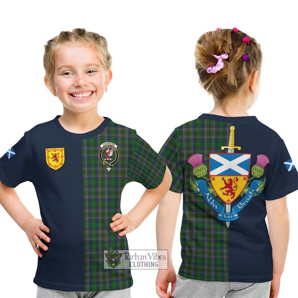 Tartan Vibes Clothing Cockburn Tartan Kid T-Shirt with Scottish Lion Royal Arm Half Style