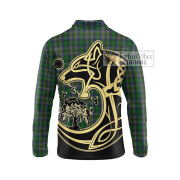 Cockburn Tartan Long Sleeve Polo Shirt with Family Crest Celtic Wolf Style - Tartanvibesclothing Shop