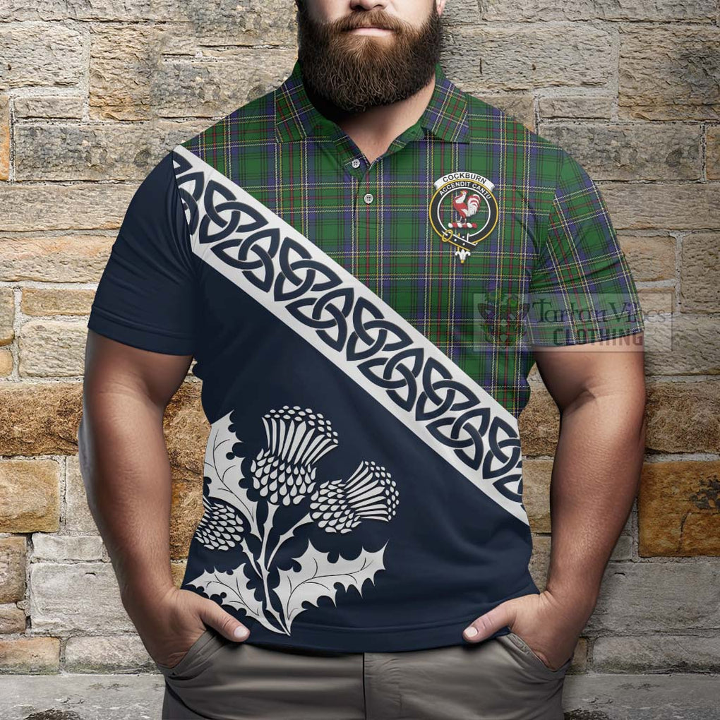 Cockburn Tartan Polo Shirt Featuring Thistle and Scotland Map