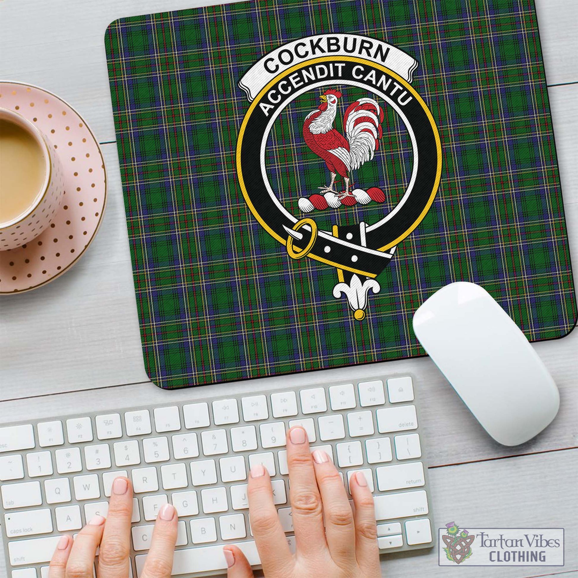 Tartan Vibes Clothing Cockburn Tartan Mouse Pad with Family Crest