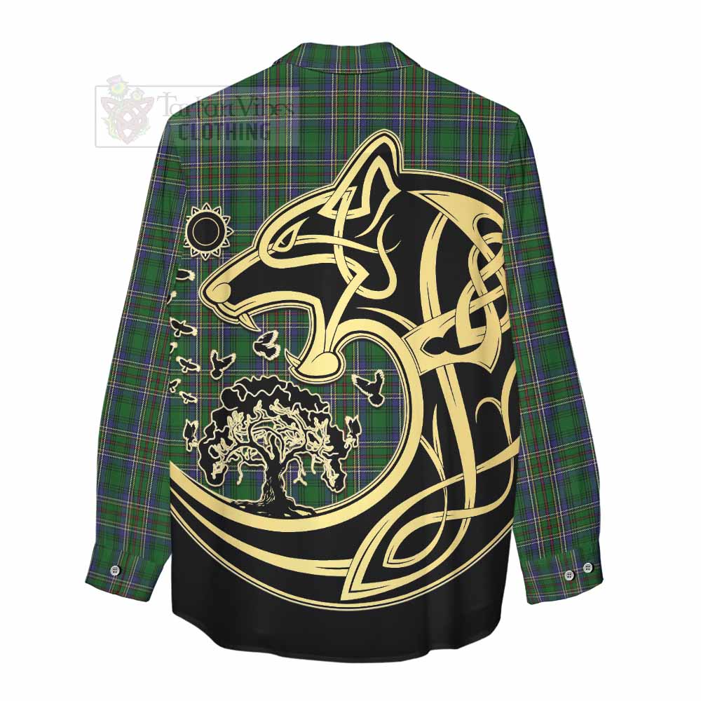 Tartan Vibes Clothing Cockburn Tartan Women's Casual Shirt with Family Crest Celtic Wolf Style