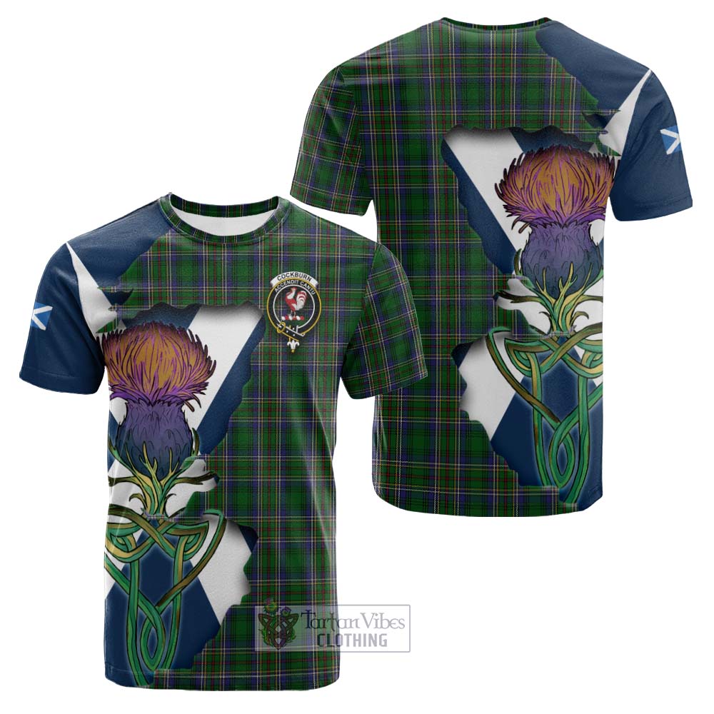 Tartan Vibes Clothing Cockburn Tartan Family Crest Cotton T-shirt Scottish Thistle Celtic Inspired
