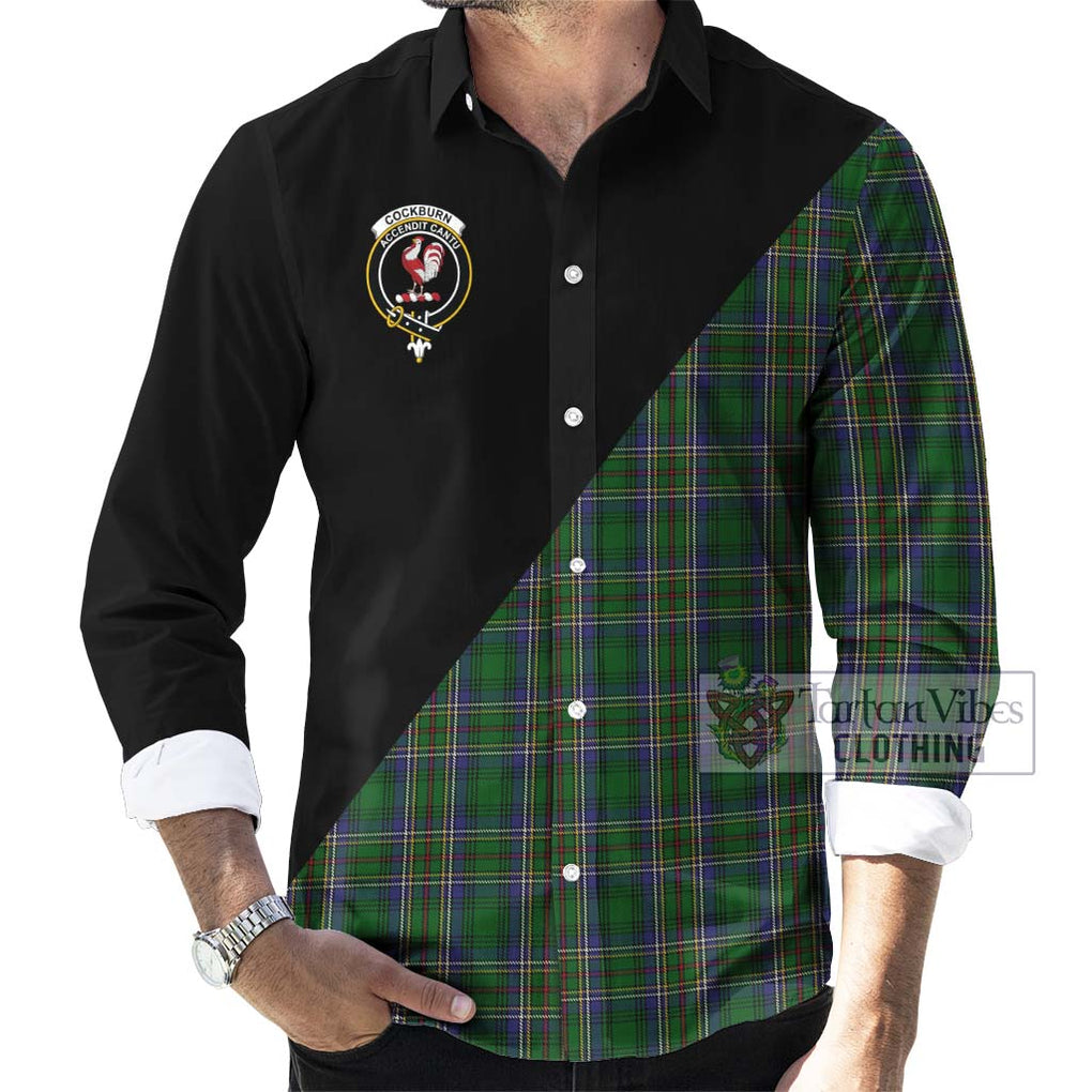 Cockburn Tartan Long Sleeve Button Shirt with Family Crest and Military Logo Style - Tartanvibesclothing Shop
