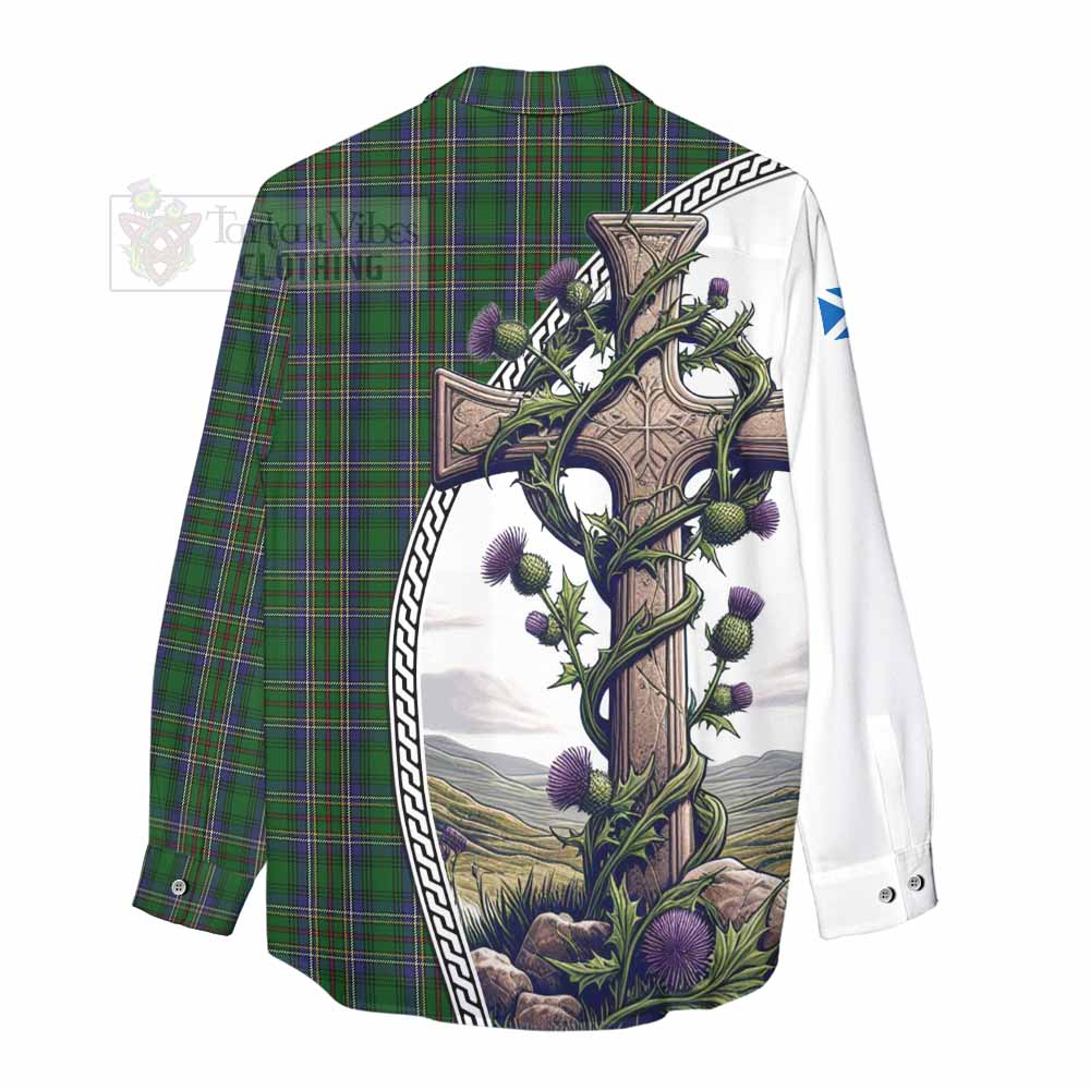Tartan Vibes Clothing Cockburn Tartan Women's Casual Shirt with Family Crest and St. Andrew's Cross Accented by Thistle Vines