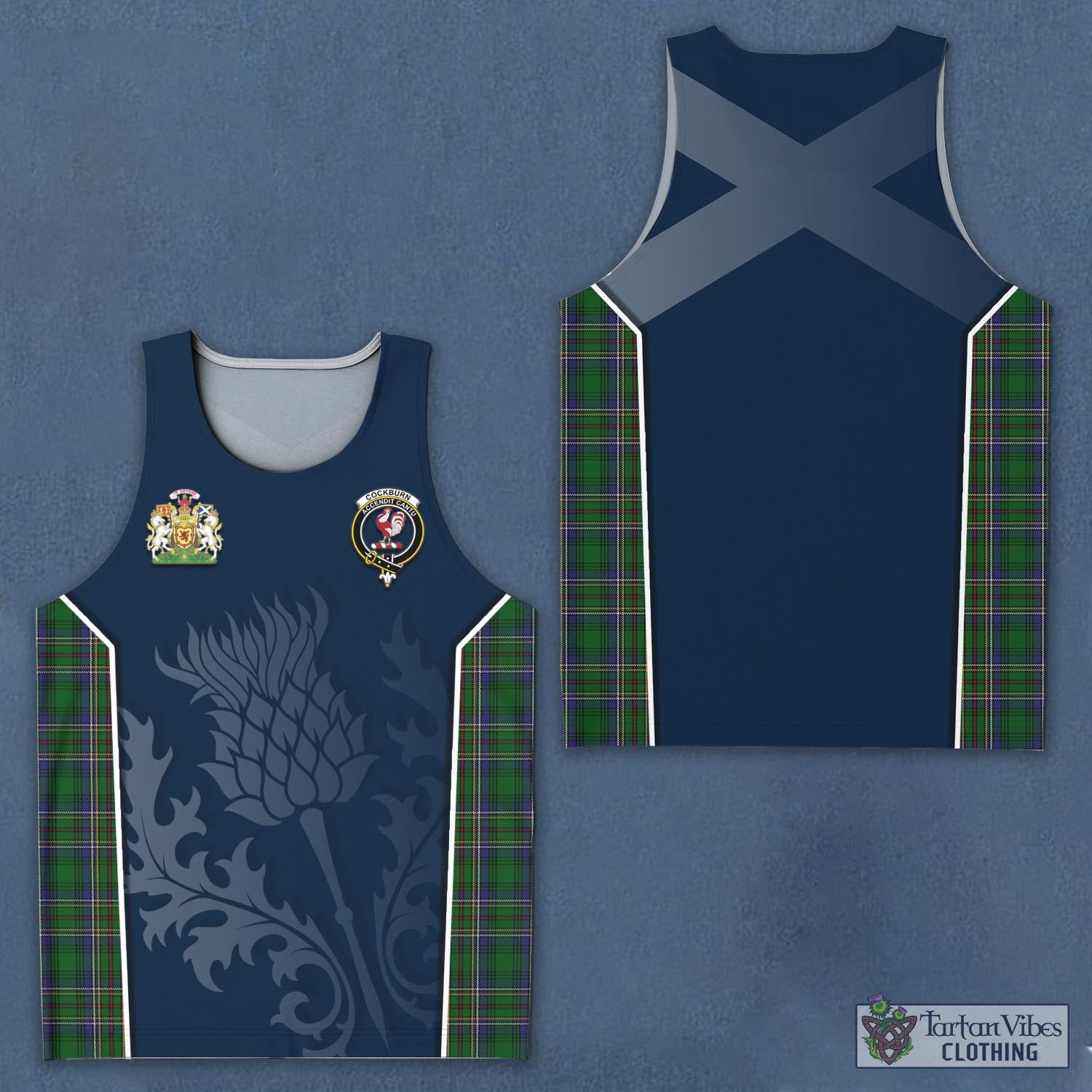 Tartan Vibes Clothing Cockburn Tartan Men's Tanks Top with Family Crest and Scottish Thistle Vibes Sport Style