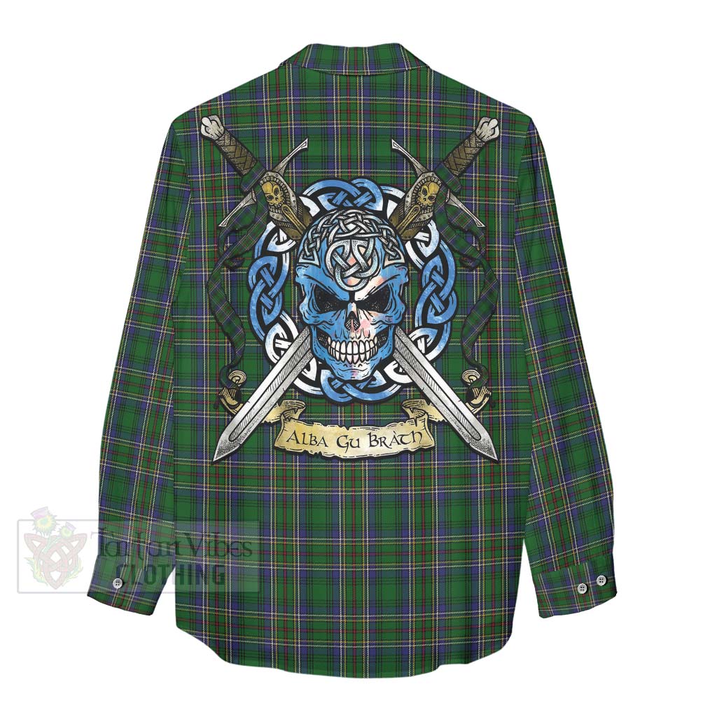 Tartan Vibes Clothing Cockburn Tartan Women's Casual Shirt with Family Crest Celtic Skull Style