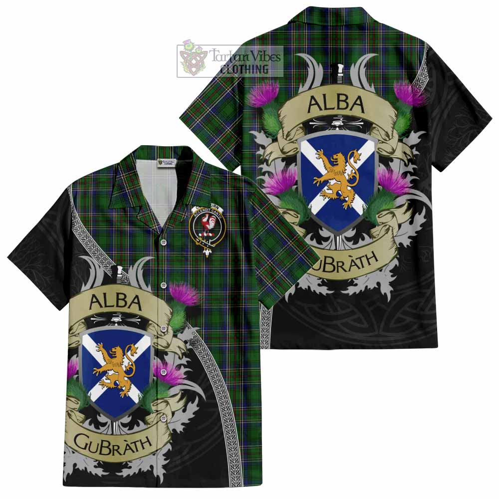 Tartan Vibes Clothing Cockburn Tartan Family Crest Short Sleeve Button Shirt Lion Rampant Royal Thistle Shield Celtic Inspired