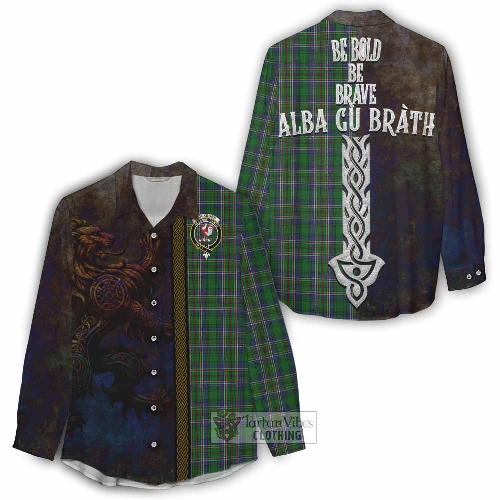 Tartan Vibes Clothing Cockburn Tartan Family Crest Women's Casual Shirt Alba Gu Brath Be Brave Lion Ancient Style