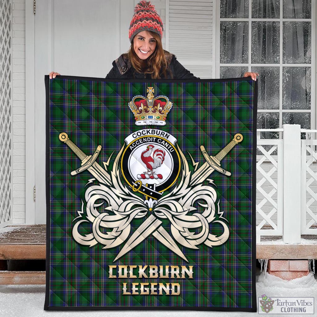 Tartan Vibes Clothing Cockburn Tartan Quilt with Clan Crest and the Golden Sword of Courageous Legacy