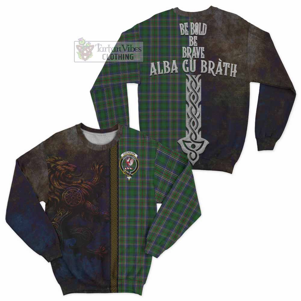 Tartan Vibes Clothing Cockburn Tartan Family Crest Sweatshirt Alba Gu Brath Be Brave Lion Ancient Style