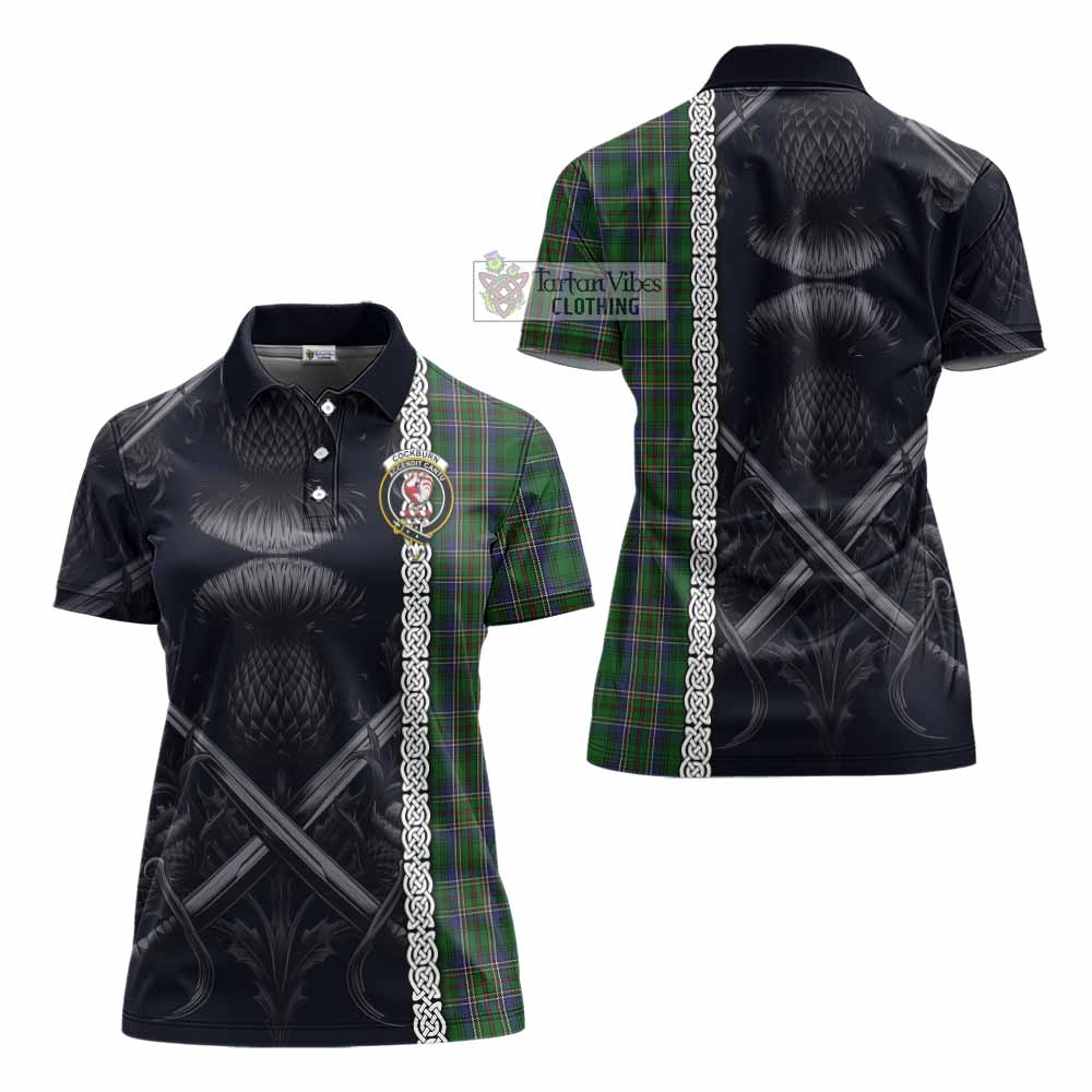 Tartan Vibes Clothing Cockburn Tartan Women's Polo Shirt with Family Crest Cross Sword Thistle Celtic Vibes