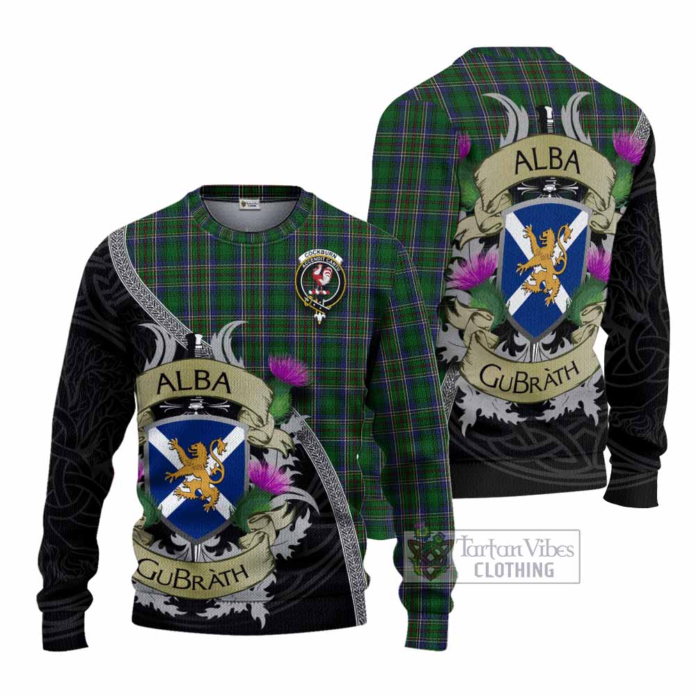 Tartan Vibes Clothing Cockburn Tartan Family Crest Knitted Sweater Lion Rampant Royal Thistle Shield Celtic Inspired